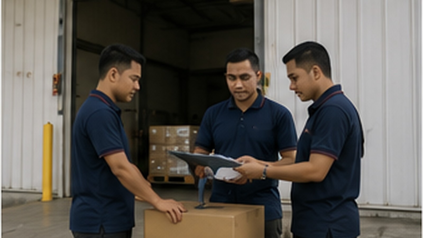 Logistics personnel completing an operational handover.